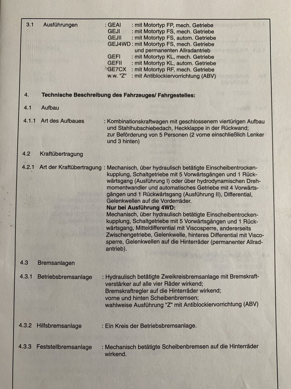 Mazda 626 GE 4WD Typenschein Österreich 2