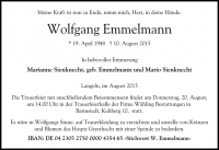 Wolfgang Emmelmann Todesanzeige